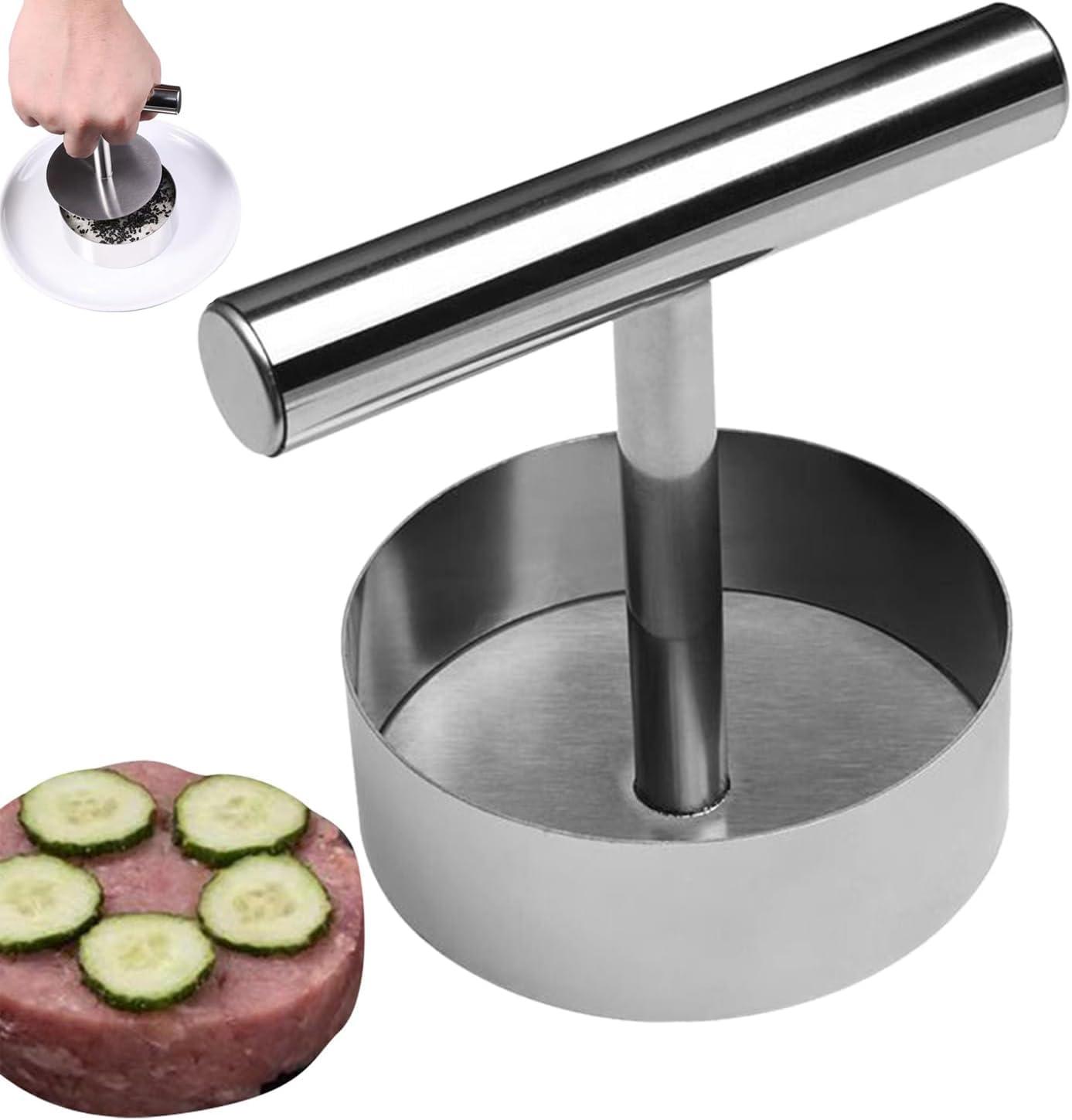 Amazon.co.jp: ミートプレス ハンバーガープレス ステンレス鋼 丸型 ベーコンプレス 耐久性 錆びない お手入れ簡単 エクストラワイド  軽量 使いやすい パティ作り ステーキ バーベキュー 鉄板焼き 家庭料理 アウトドアキャンプ : スポーツ＆アウトドア