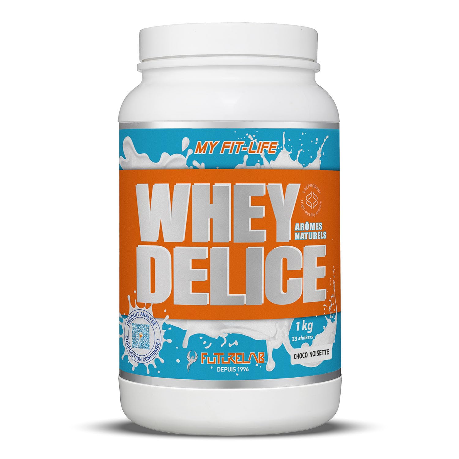 Whey Delice | 100% Whey Protéine labellisée Lacprodan®, jusqu’à 75% de protéine | Construction et Récupération Musculaire | Chocolat Noisette | 33 Portions | 1 kg
