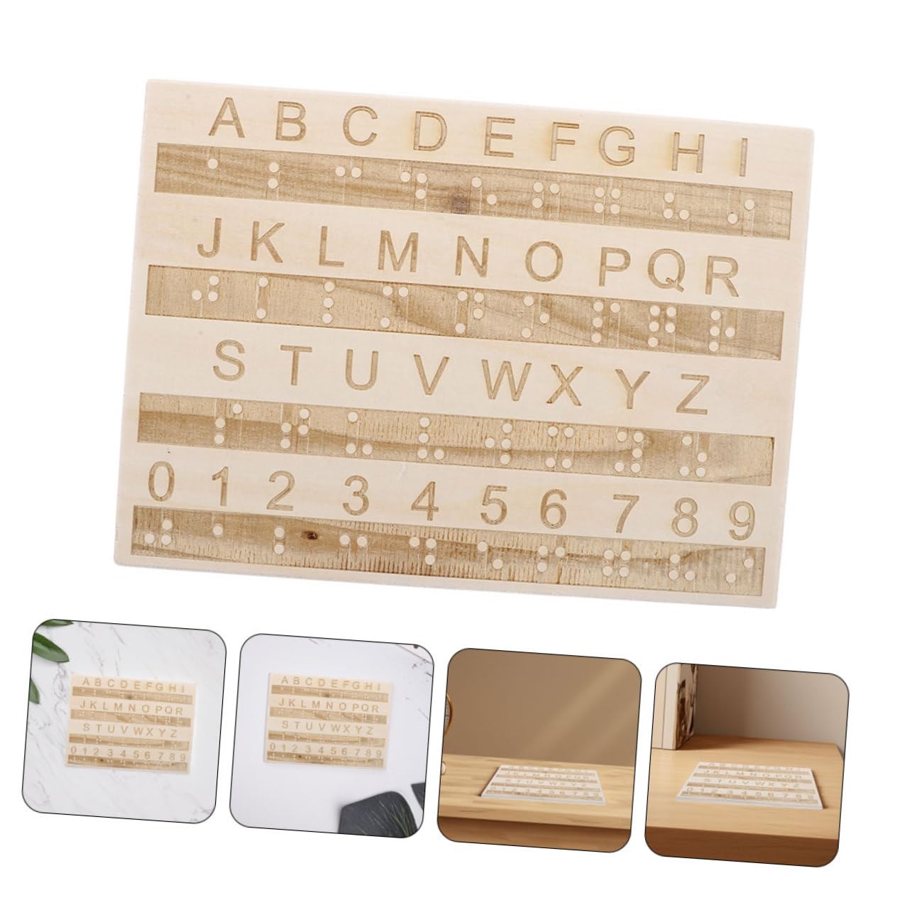 ERINGOGO Tablero de Letras y Números en Braille de Madera, 3 Piezas, Herramienta Táctil Ligera para Aprender Braille y Enseñanza a Niños Ciegos Color Aleatorio