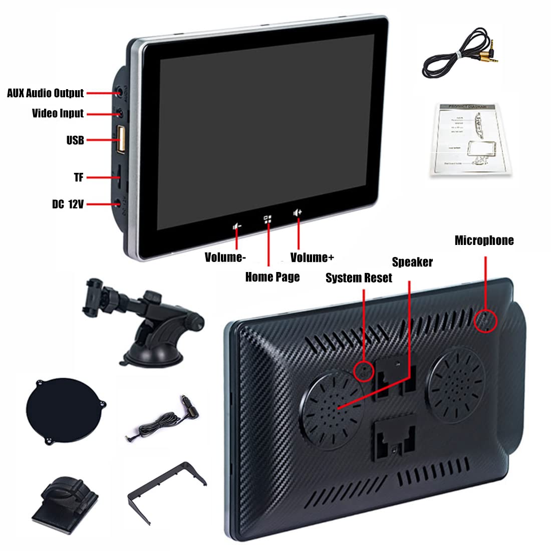 CP702 7in 2.5D IPS HD Pantalla táctil + AHD (2,5 mm) Cámara Pantalla de Coche Bluetooth Manos Libres Llamadas Inalámbrico CarPlay Android Auto Mirrorlink