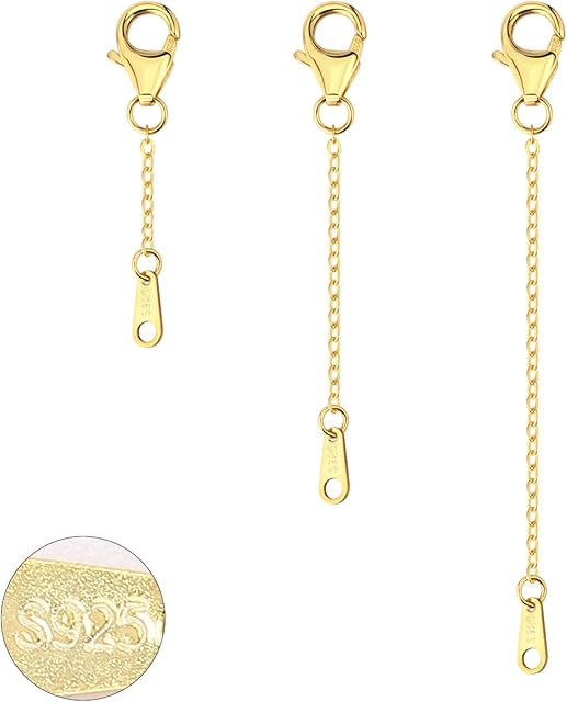 ALEXCRAFT Necklace Extender Gold Plated 925 Sterling Silver, 3PCS Chain Extender Choker Bracelet Extension for Jewelry Making (1 2 3 inch)