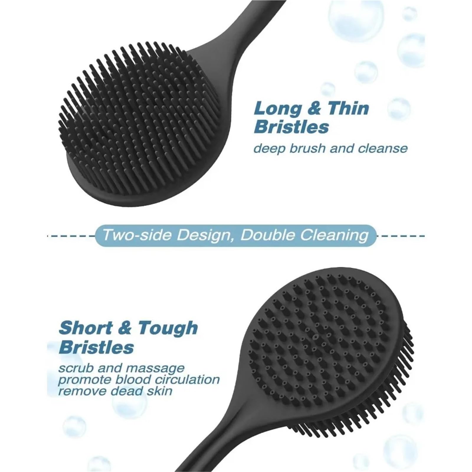 RüCkenbüRste 2 Stücke Bad Weiche Zurück Scrubber Pinsel Bad Dusche Schwamm Schrubber mit Griff Peeling Peeling Haut Massage Bad Lieferungen FüR KöRperpeeling(Black)