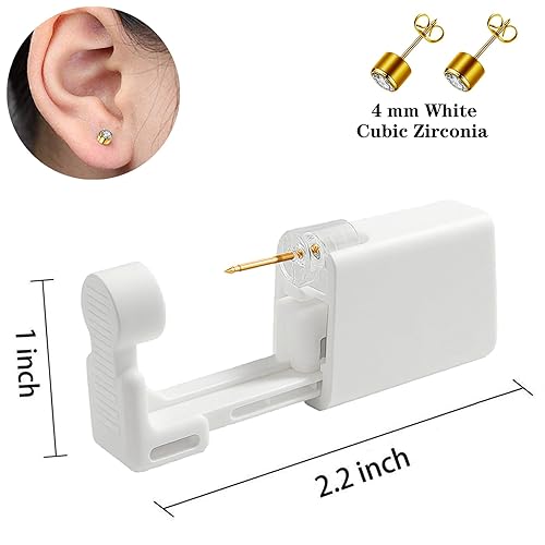 Miniatura 4 de Kit de 4 piercings de oreja  Pistola de perforación de oreja desechable estéril kit de perforación de oreja sin dolor (0.157 pulgadas oro blanco)