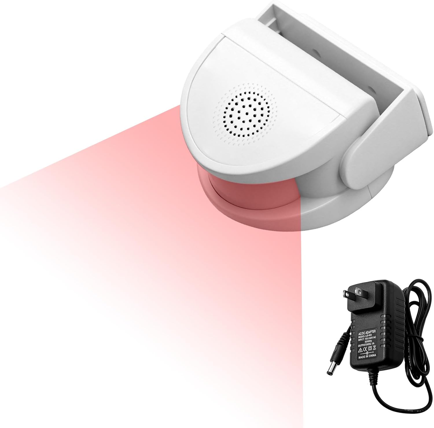 Wireless Motion Sensor Alarm with Door Chime, Business Store Welcome Alert with Red LED Light & 110° Detection, 32 Selectable Songs Welcome Alarm for Home Shop Business Store, Dual Power Supply