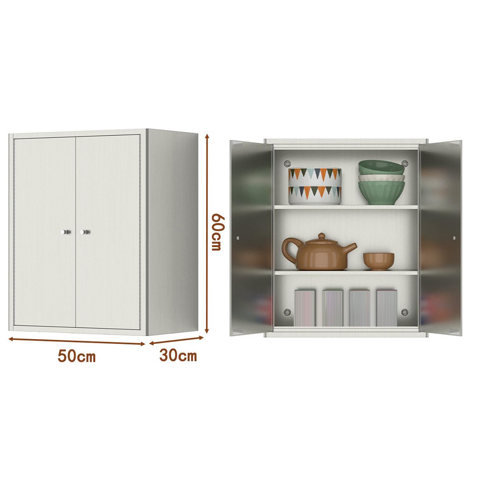 Armoire murale en acier inoxydable avec portes, étagères réglables, organiseur de rangement pour salle de bain, cuisine, garage, étagère peu encombrante, armoire à pharmacie