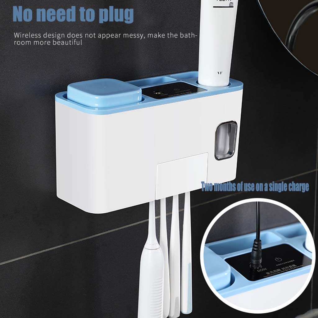 TJH Esterilizador de Cepillo de Dientes UV, Caja de Almacenamiento de electrodomésticos de Pared, Estante de Copa de Cepillo de Dientes, Almacenamiento ordenado -Sin Enchufe