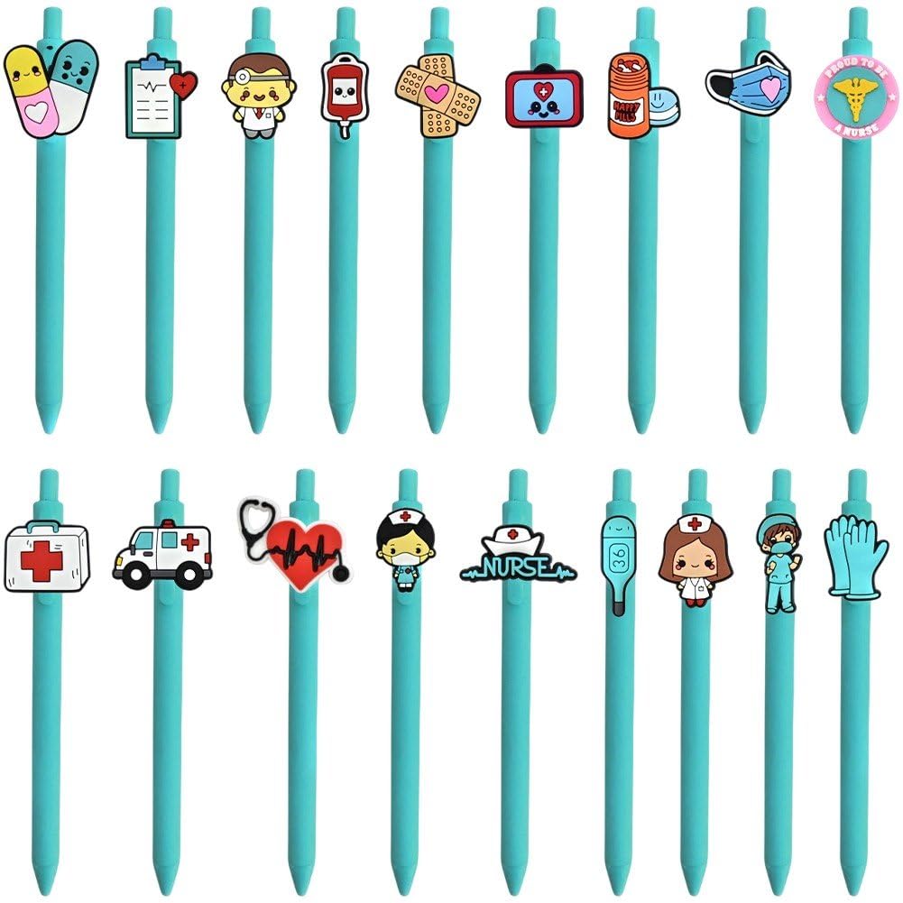 HiyyFloy 18pcs Cute Nurse Pens - Funny Nursing Gel Pen Set Black Ink for Medical Assistant Student Essentials Nurse Week Appreciation Gifts,Random