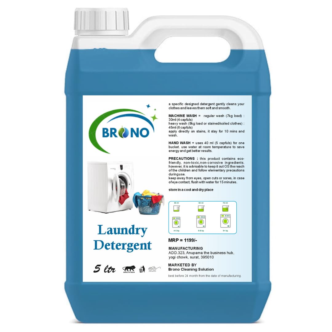BRONO Liquid Detergent 5 Liter | Laundry Liquid For Fabric Care | Suitable For Top-Load And Front Load Machine And Hand Wash | Concentrated Laundry Detergent (5 liters) (B0CB18WCZ6) Amazon Price History, Amazon Price Tracker