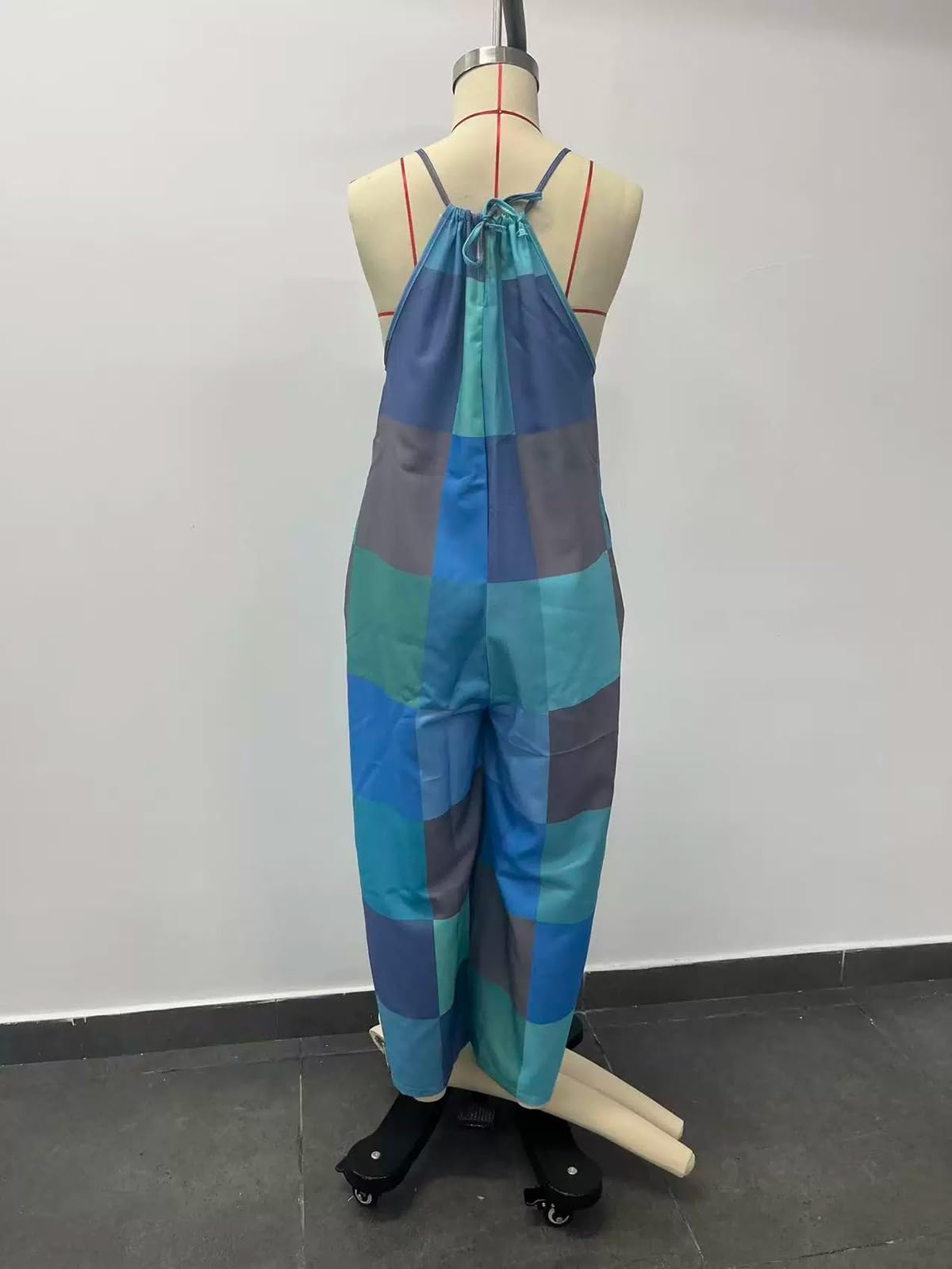 Combinaison-short À Carreaux Imprimés pour Femme,Sans Manches, À Jambes Larges Tenue D'été D'une Pièce pour La Plage