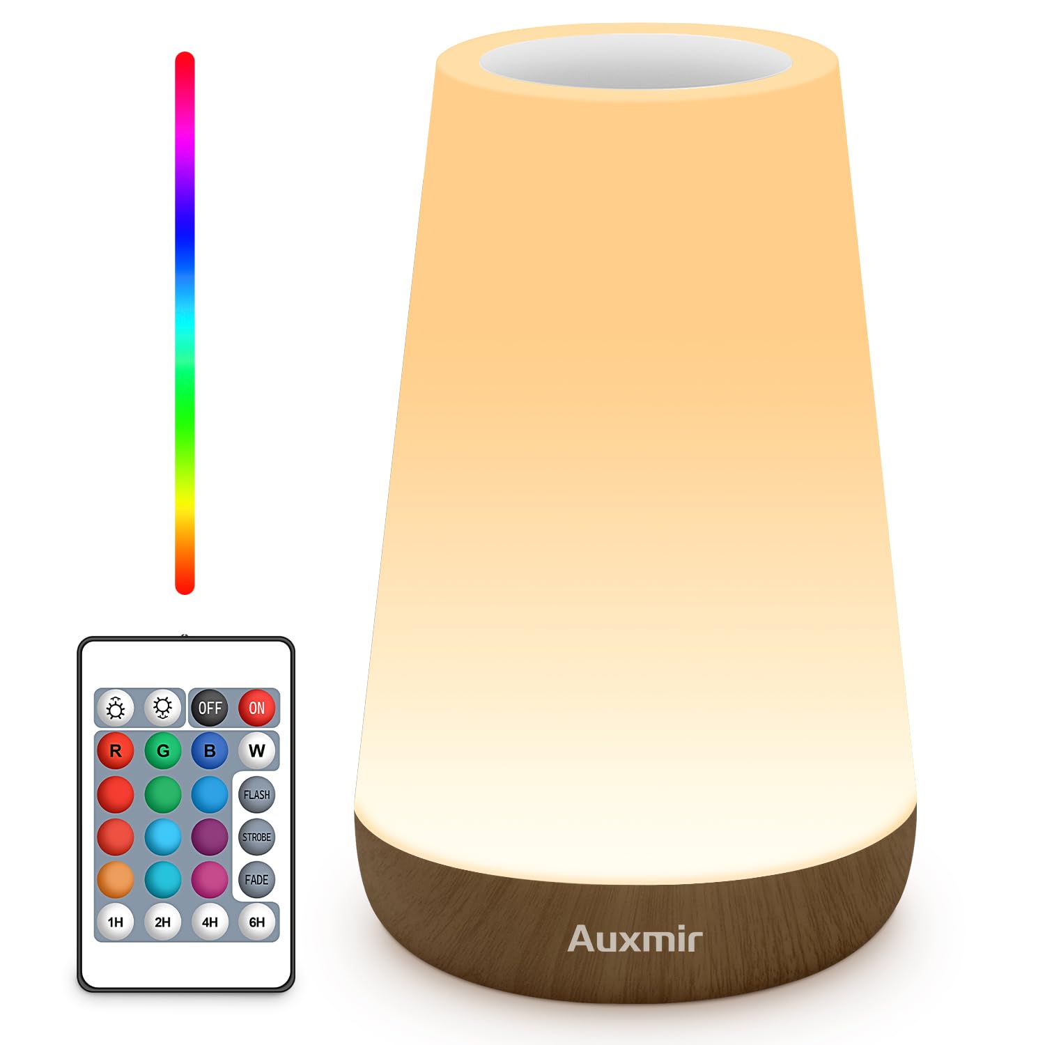 Auxmir Night Light, Dimmable LED Touch Bedside Lamp, 2500mAh Rechargeable Baby Night Light with 13 RGB Colors, Remote Control, Portable Kids Lamp for Nursery, Bedroom, Table, Camping