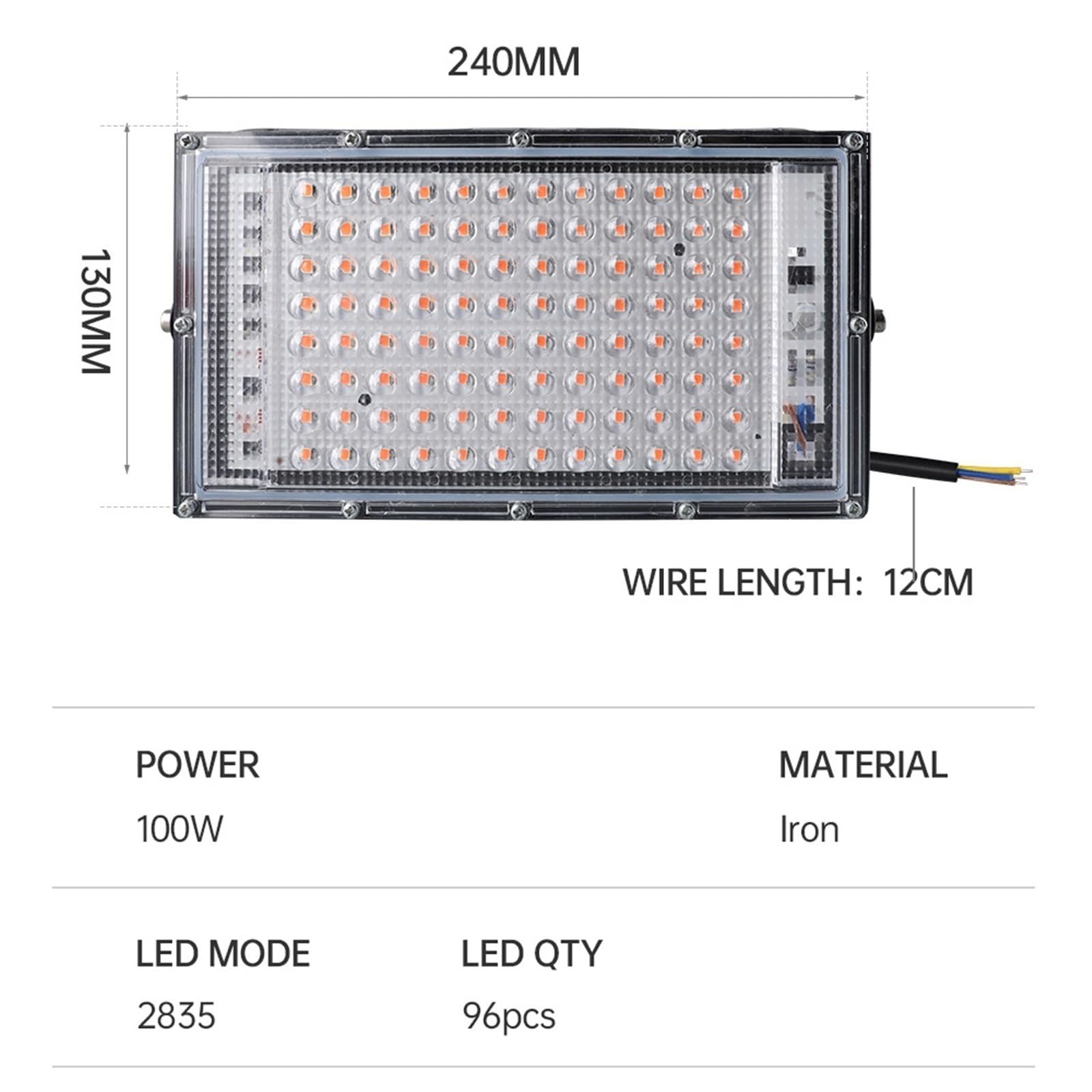 Lampe Horticole, Lampe de croissance à LED à spectre complet 50 W 100 W Projecteur avec LED for serre Lampe phyto for semis de fleurs hydroponiques, pour Plantes d'intérieur(100W)