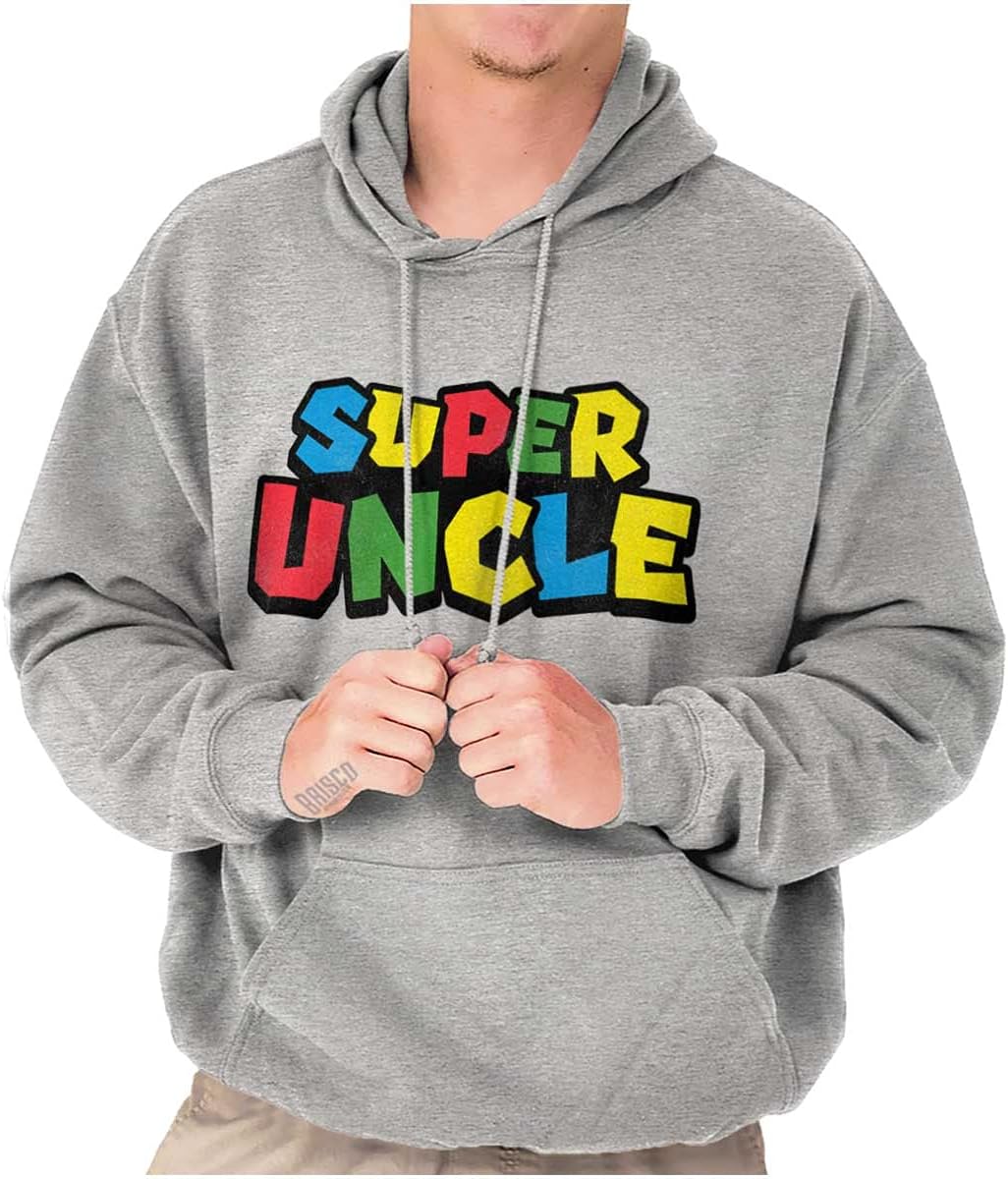 Brisco Brands Super Uncle Gamer Nerd Retro Geek Hoodie Hooded Sweatshirt Men
