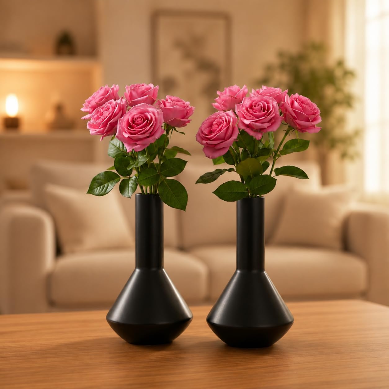 Essence Duo Vase Set - 7cm Width | Decorative U Shaped Black Ceramic Vase | Modern Decorative Flower Pot for Home, Living Room & Office Decor | Handcrafted Gift Vase | Pack of 2-image-24