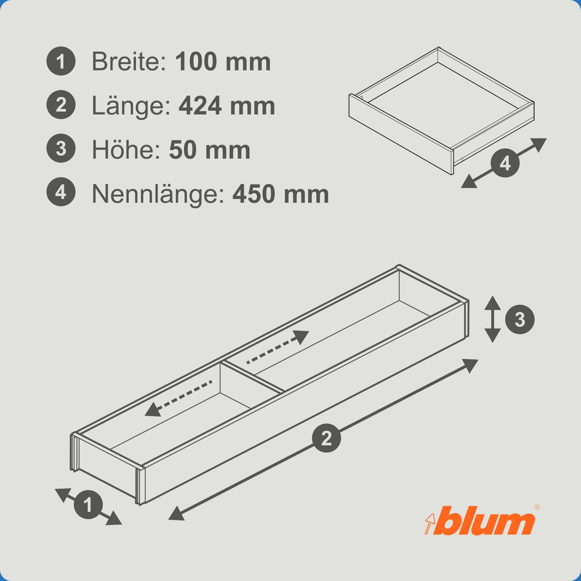 Blum AMBIA-LINE Schubladen-Organizer Holzdekor 42×10×5 cm | Nebraska Eiche | Antirutsch-Füße – sicherer Halt ohne Kleben | Besteckeinsatz & Trenner aus Holzdekor | Für Küche, Bad & Kleiderschrank