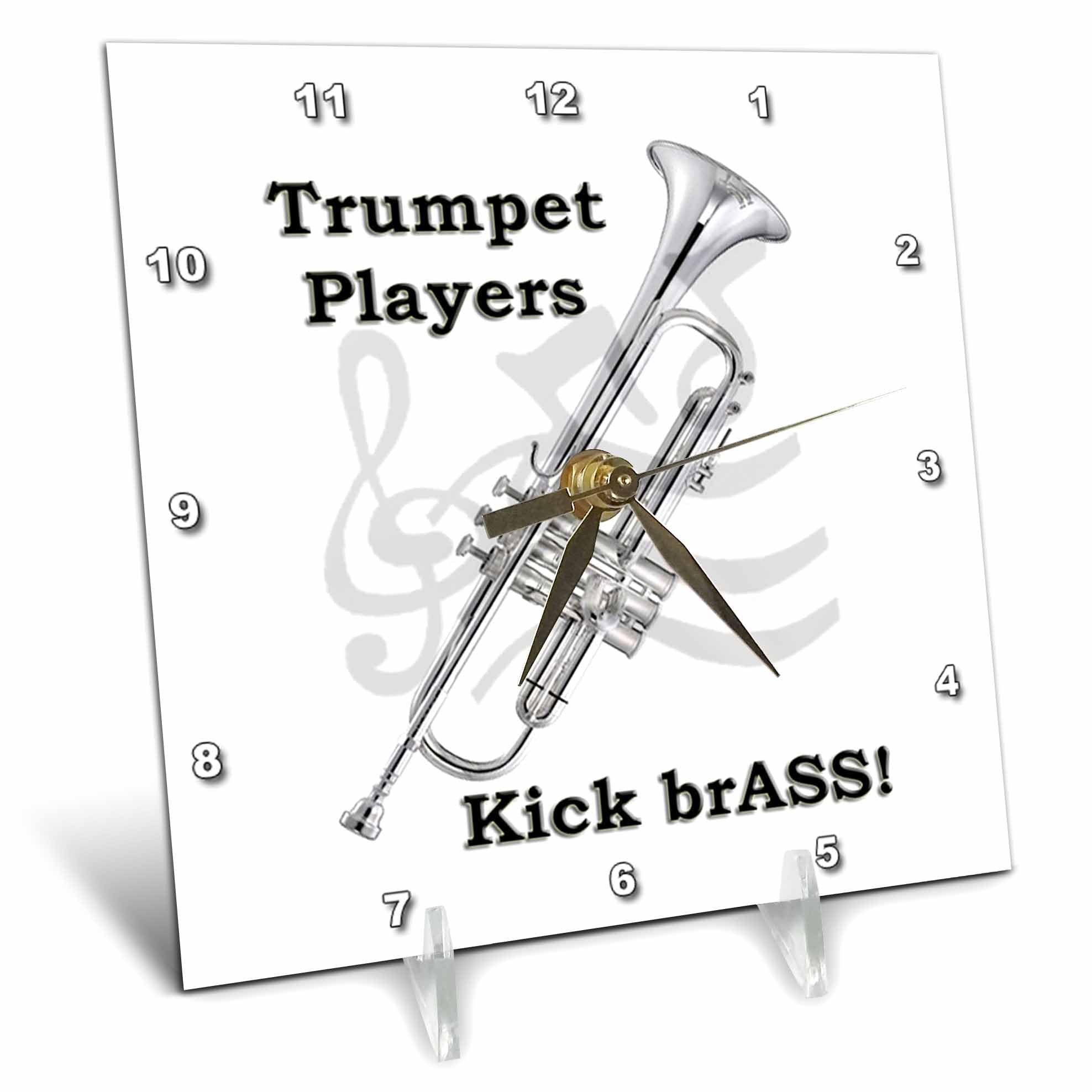 3drose Trumpet Players Kick Brass Desk Clock, 6 by 6-Inch