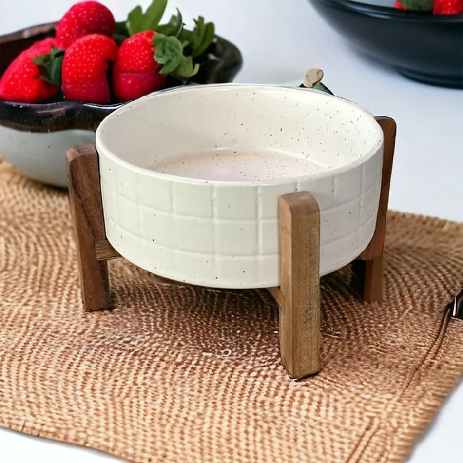 HOMIES, Ceramic Food Bowl with Wooden Stand for Water and Food, Stress Free for Small Dogs and Cats Non-Toxic Harmless,no Smell,Durable - White - Bowl is Dishwasher Microwave Safe. (B0D7HZ14PX) Amazon Price History, Amazon Price Tracker