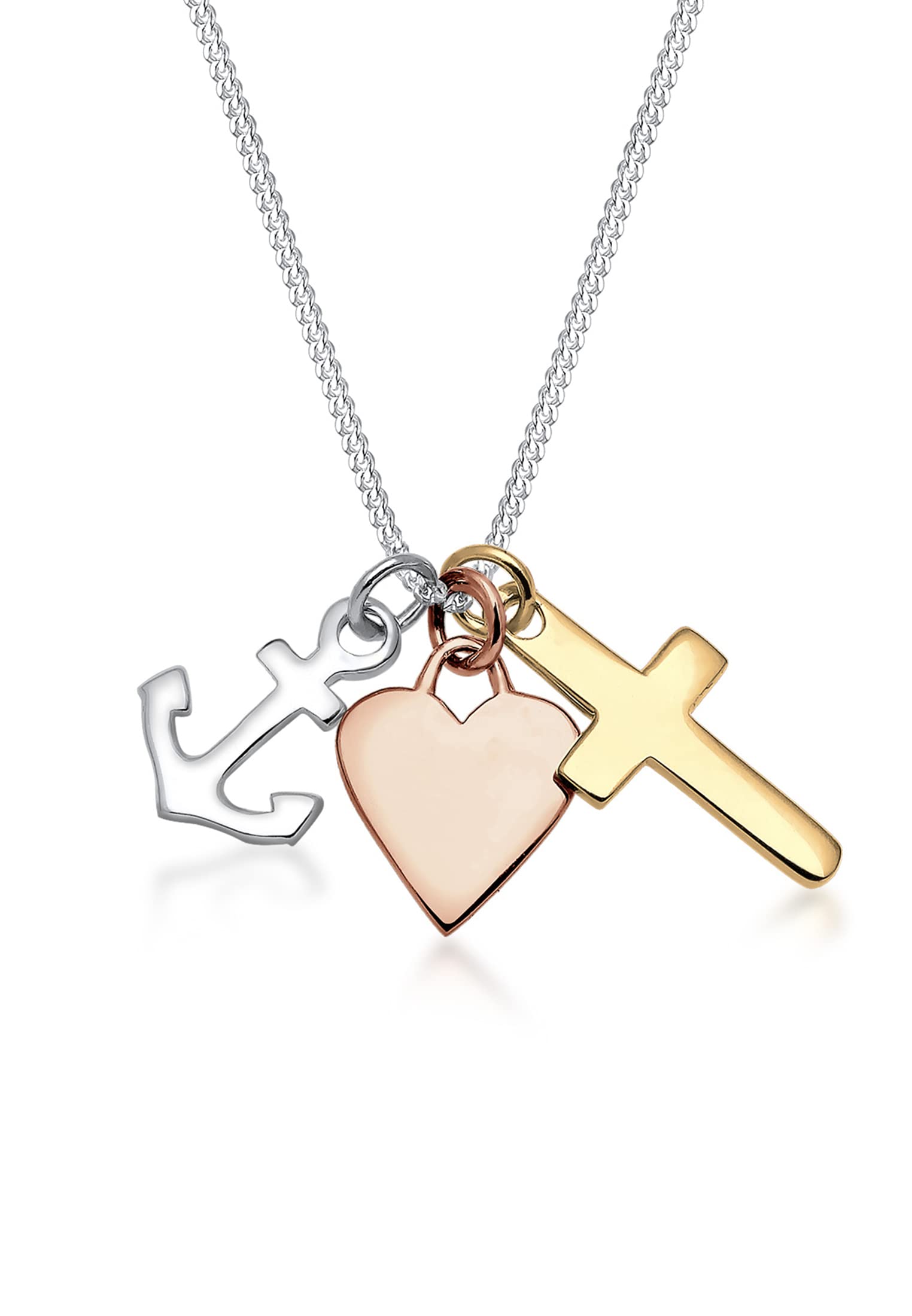 Elli Women Genuine Jewellery Necklaces Pendant Neckwear Anchor Heart Love Cross 925 Sterling Silver Gold Plated Multicolour Length 45 cm