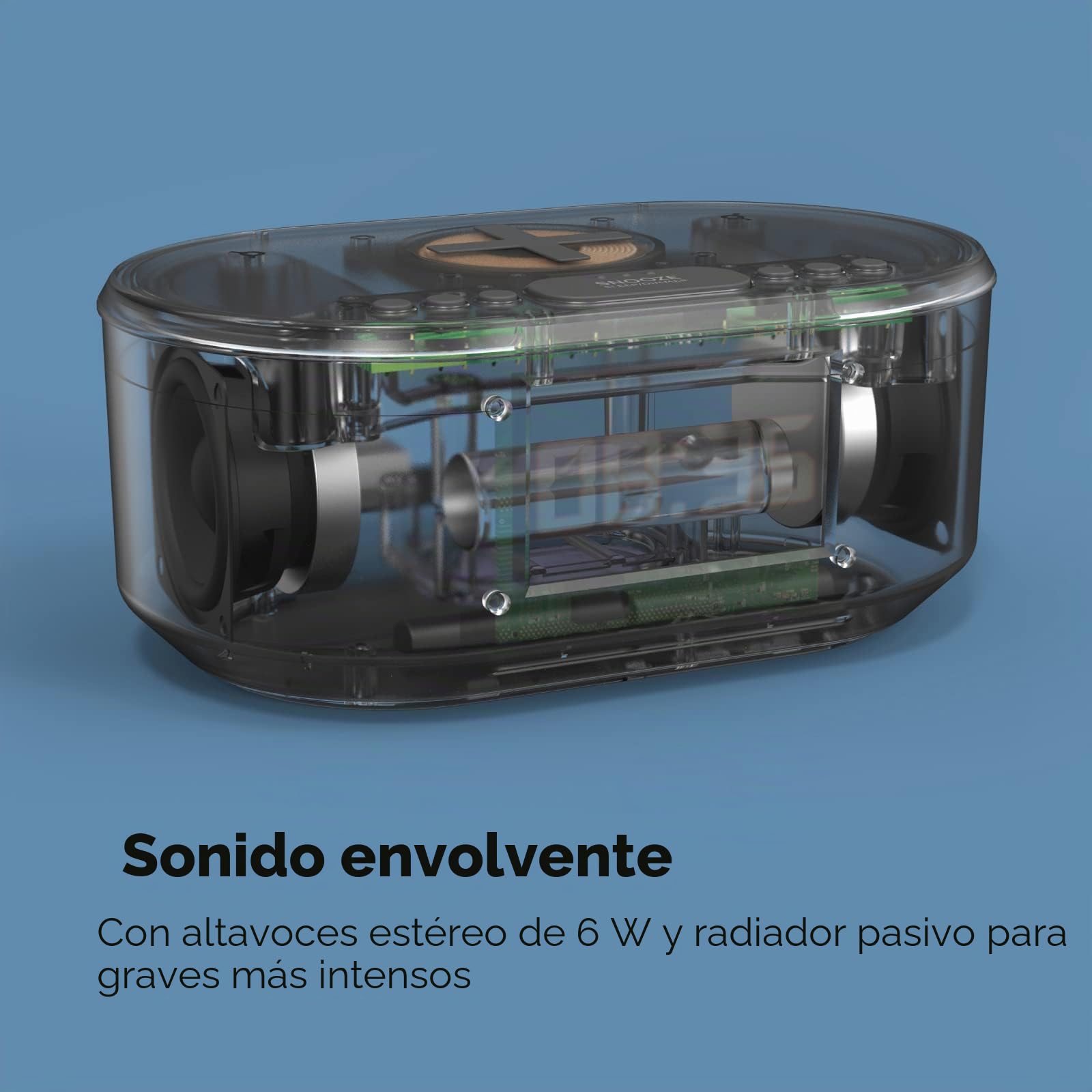 i-Box Reloj Despertador al Lado de la Cama, Reloj Despertador con Carga inalámbrica, Altavoz Bluetooth, Reloj Despertador de Radio, Cargador inalámbrico Qi rápido, alimentación de Red, Radio FM
