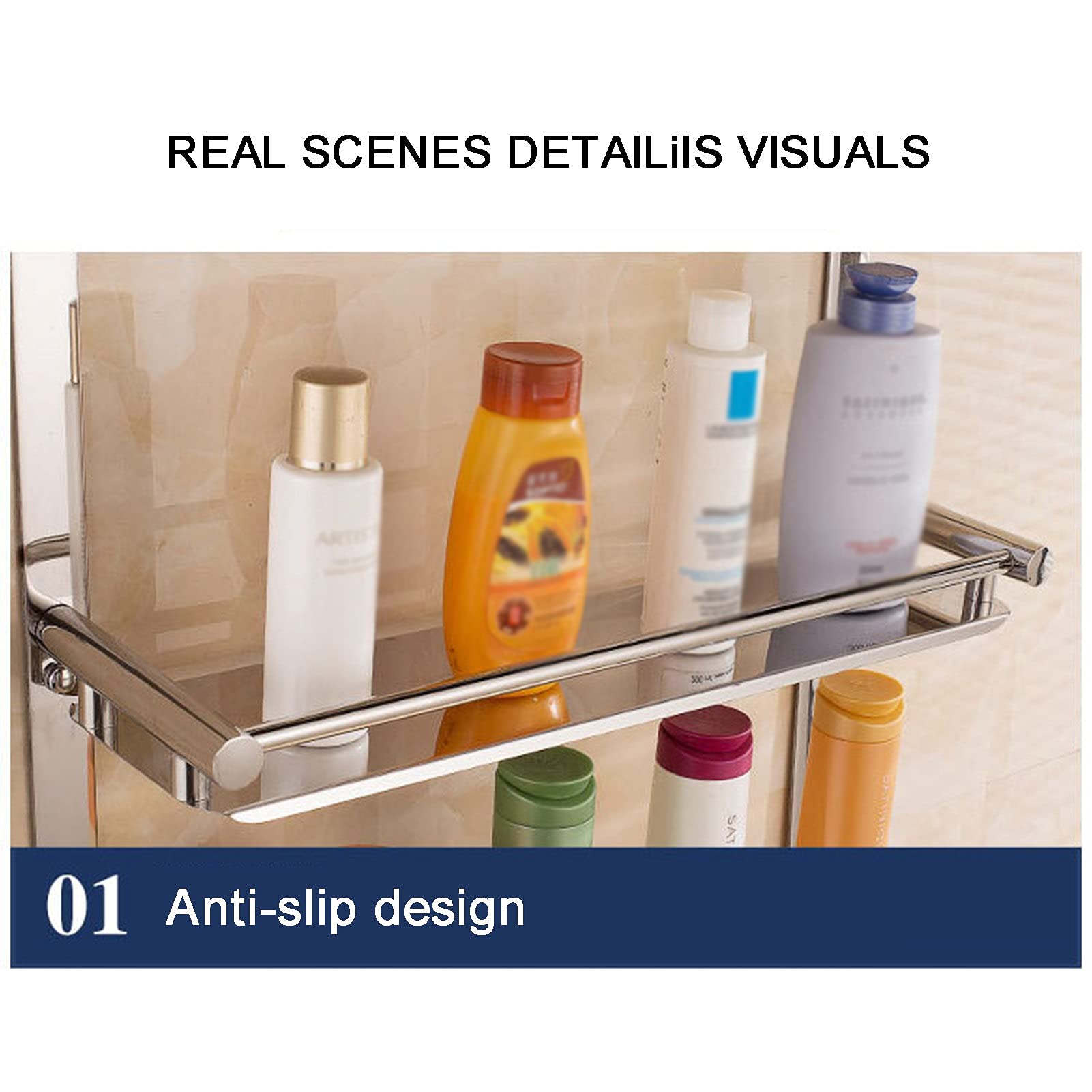 Estante de baño de vidrio templado, solución de almacenamiento de 3 niveles montada en la pared con fijaciones cromadas para organizar los artículos esenciales del baño