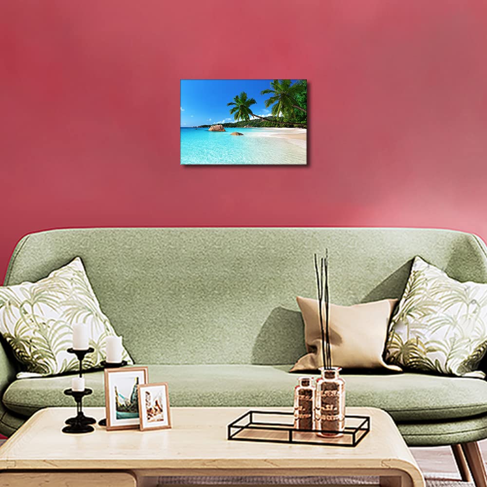 TISHIRON Canvas Wall Art Landscape Tropic Botanic Sandy Beach Island with Coconut Palm Trees Seaside Print Wall Hanging Decor for Bedroom Living Room Dorm Ready to Hang 12x8inch - Image 3
