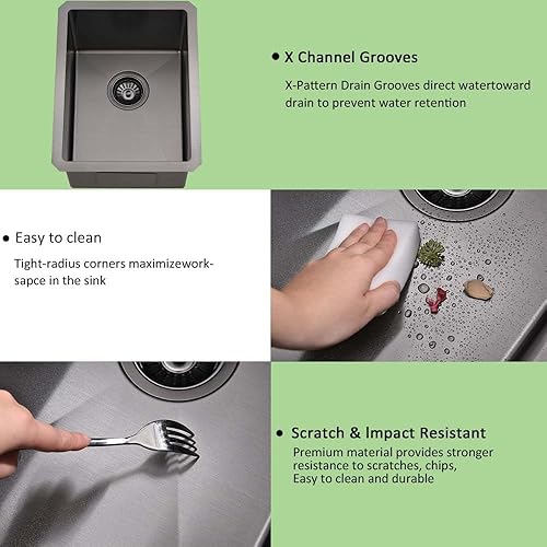 Miniatura 5 de Fregadero de barra negra de 12 pulgadas para montaje bajo montaje, fregadero de cocina pequeño de 12 x 16 pulgadas, fregadero de barra húmeda