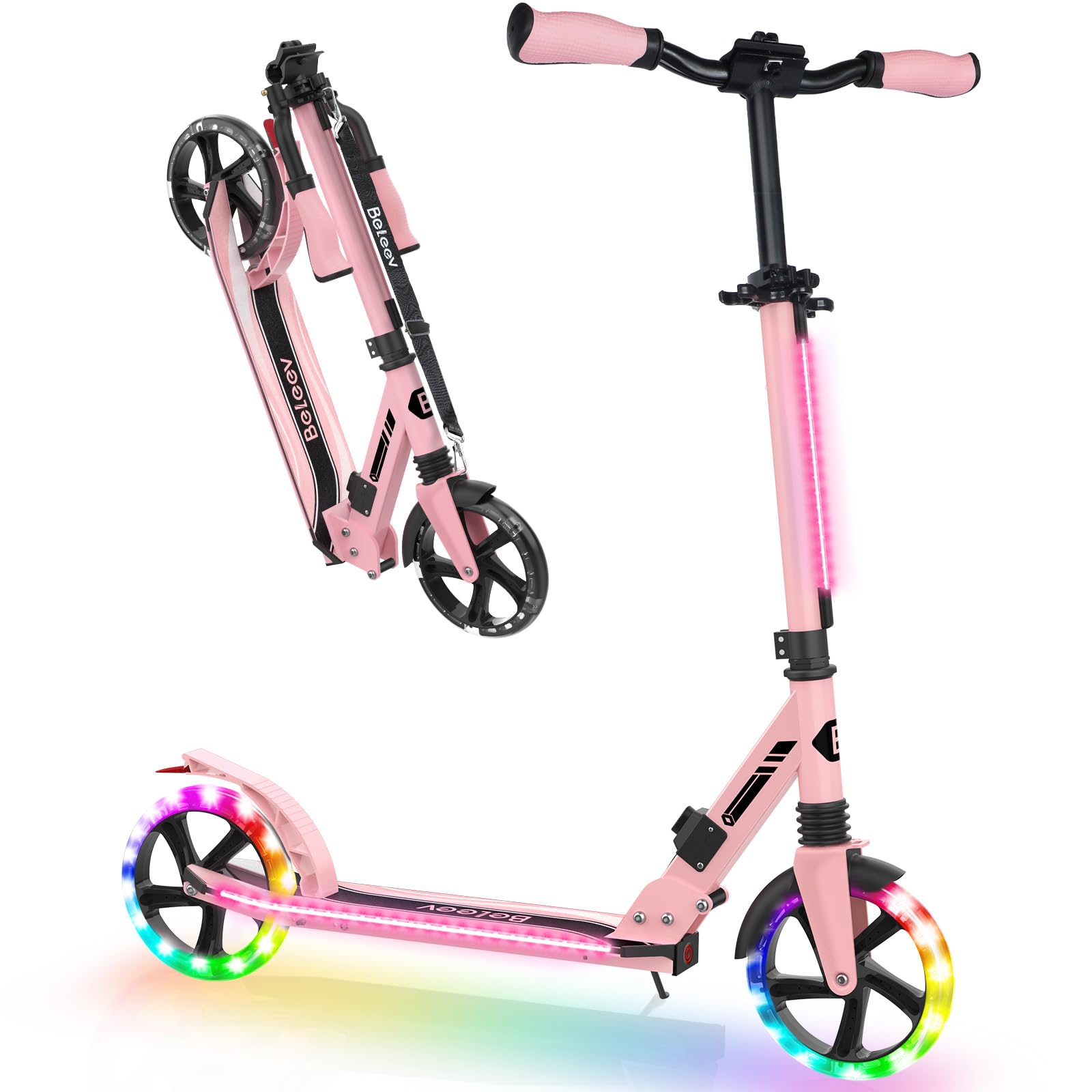 BELEEV Scooters for Kids Ages 6+, Light-Up Wheels & Stem & Deck