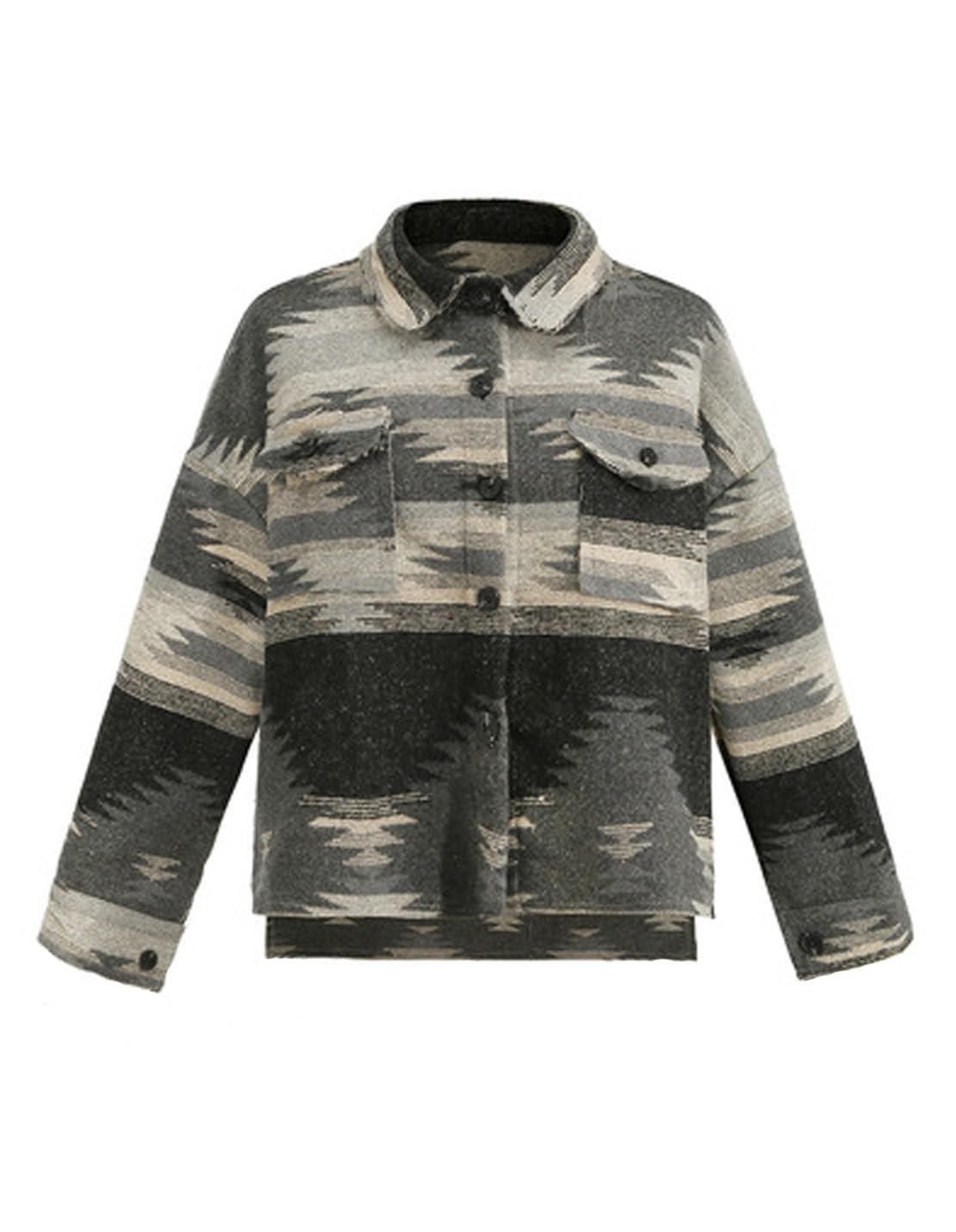 VIEWON Womens Aztec Print Shacket Jacket Western Long Sleeve Button Down Lightweight Casual Lapel Shirt Blouses Tops