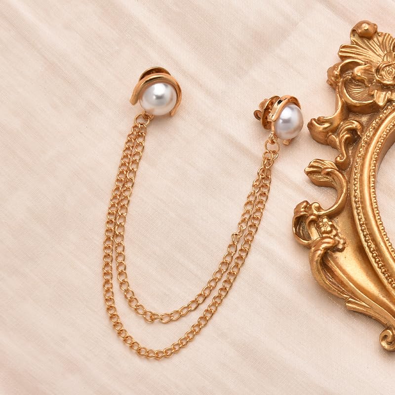Image of Pearl Brooch Pins Tassel Chain Brooch Collar Pins Lapel Pins for Men Women Dress Shirt Collar Chain Suit Collar Brooch Hanging Chain Lapel Pin for Men Suits Tuxedo Shirt Accessories