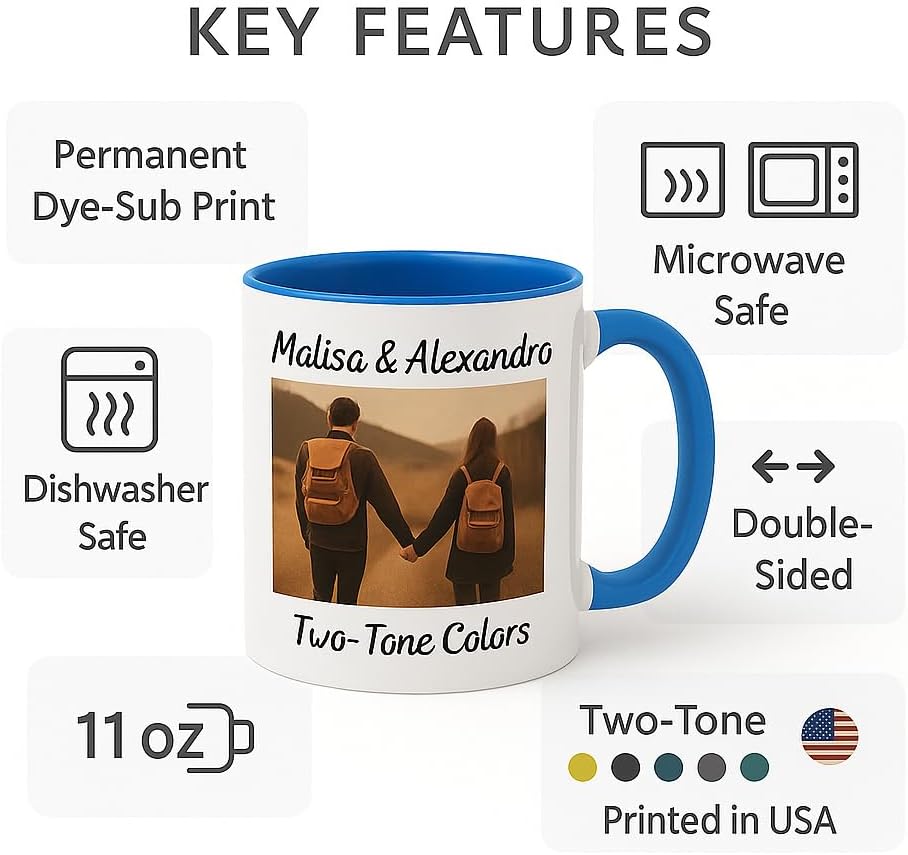 Custom Mug - Personalized Coffee Mug with Photo Text Logo | Taza Personalizada 11oz Both Sides Print | Custom Gifts for Men Women | Customized Picture Cup Dishwasher Safe - Image 8