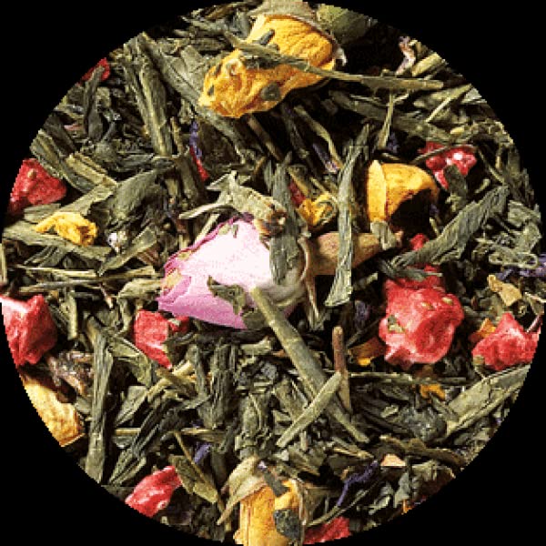 Lerbs & Hagedorn, Grüntee Sencha Frühjahrstee | Erfrischend Fruchtig Vanille 1kg (ca. 81 Liter) Mit Pinken Und Gelben Rosenknospen