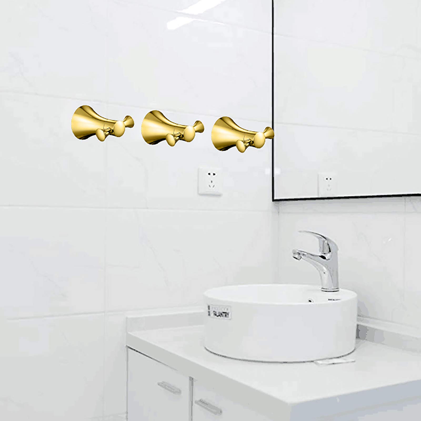 Doble Ganchos Percheros 304 Acero Inoxidable Perchero de Pared Oro de Titanio Bata Percha para Baño, Cocina, Oficina, Instalación de Tornillos,4 Hooks