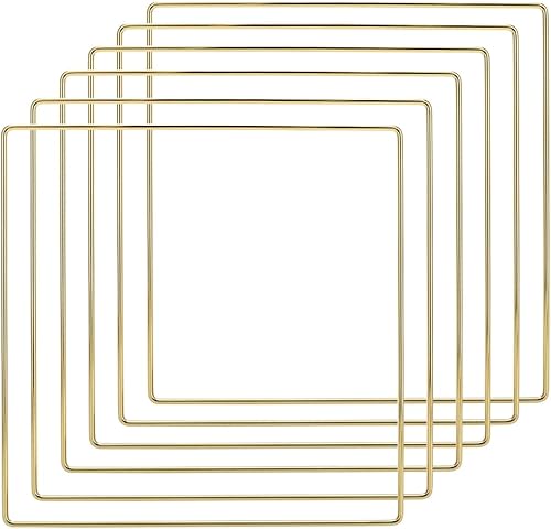 Worown Paquete de 6 coronas cuadradas de metal floral de 12 pulgadas, anillos dorados para atrapasueños para manualidades, corona de Navidad y boda,