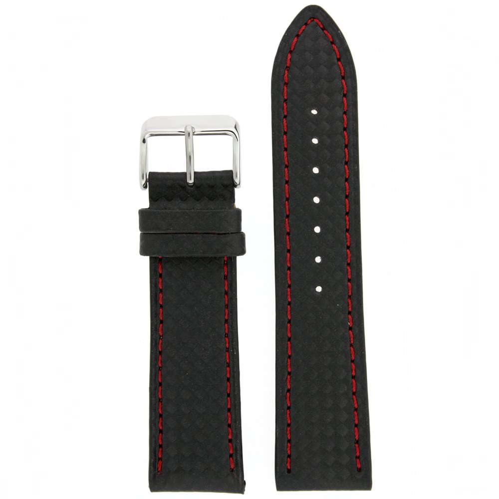 Tech Swiss Watch Band Carbon Fiber Black Red Stitching Water Resistant 24 millimeter