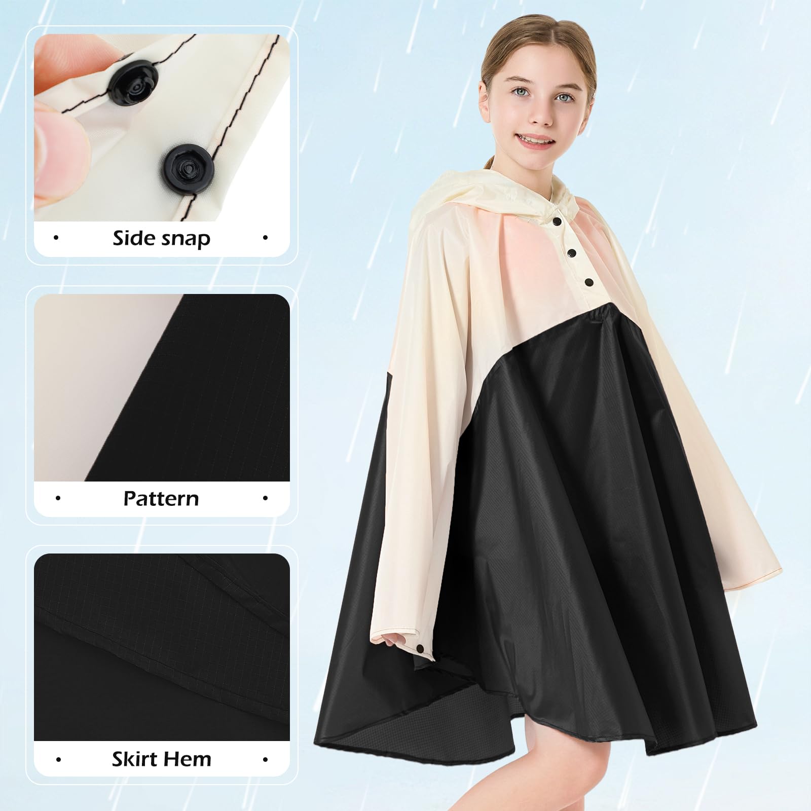KAKU NANU Poncho de pluie pour enfants de 3 à 13 ans, léger, imperméable, avec capuche, réutilisable