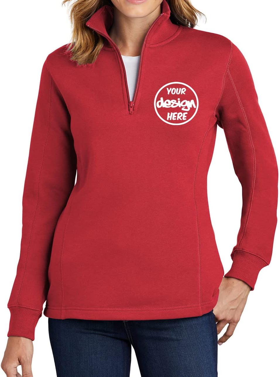 INK STITCH Women Lst253 Custom Embroidery Logo Texts Personalized Quarter Zip Up Pullover