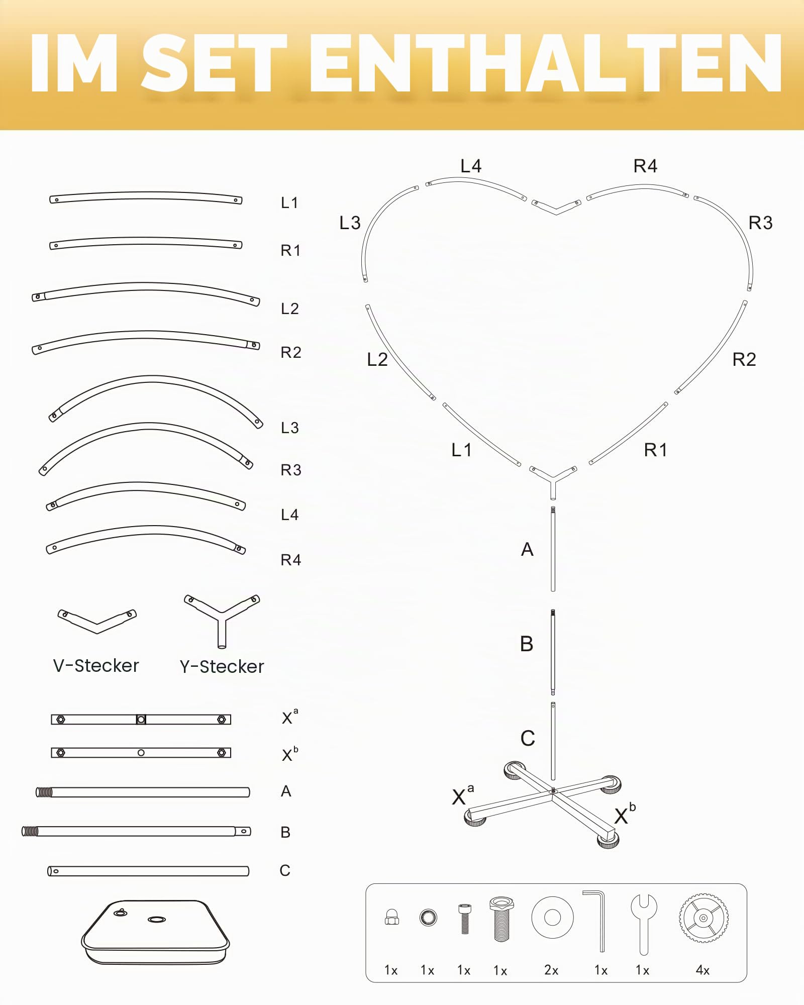 YALLOVE Bracket Herz Form Ballon Post Arch Kit Valentinstag Party Hochzeit Jubiläum Romantische Dekoration