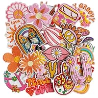 GYGYL 25Pcs Hippie Iron on Vintage Patches Groovy Boho Peace Sign Sew on Embroidered Patches for Clothes, Backpack, Jackets, Jeans, Shirt DIY Crafts