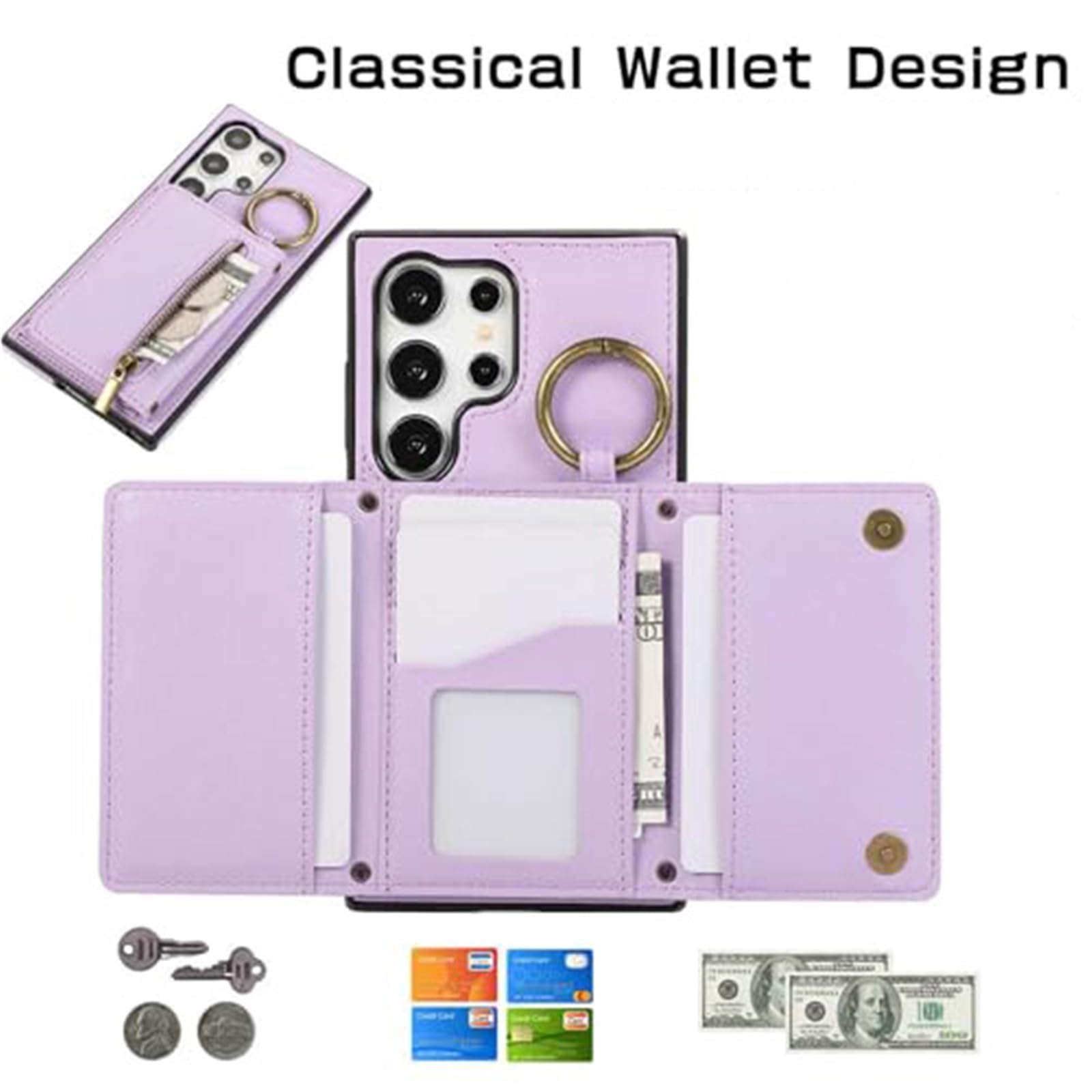 Etui do Samsung Galaxy S26 Ultra/S26 Plus/S26, odporne na zarysowania, skórzane etui z przegródkami na karty, długie etui (czarne, S26)
