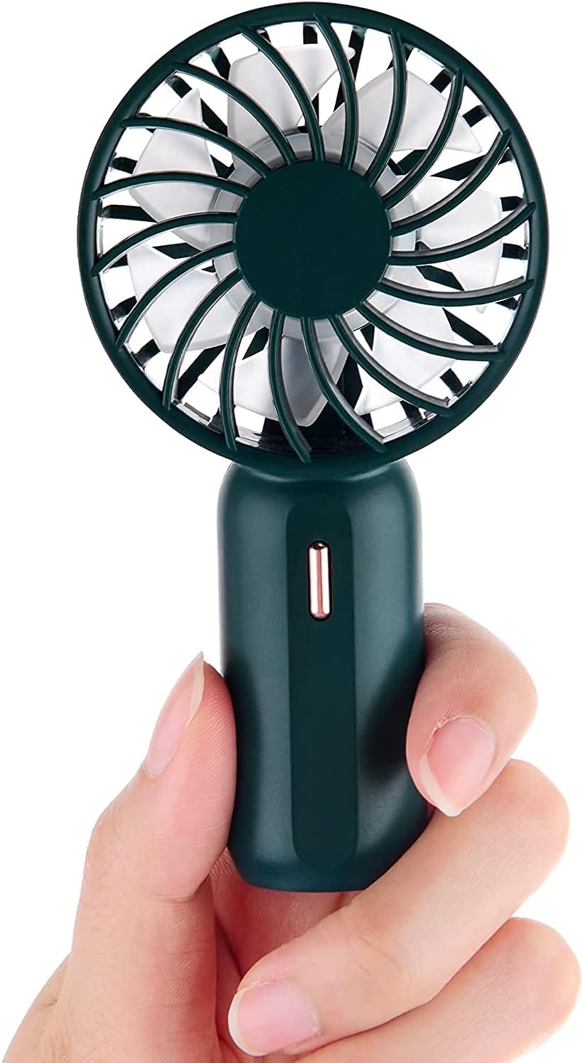 Padom Handheld Mini Fan Battery Operated Small Personal Portable Fan Speed Adjustable USB Rechargeable Fan for Kids Girls Women Men Home Office Indoor Outdoor Travelling (Green)