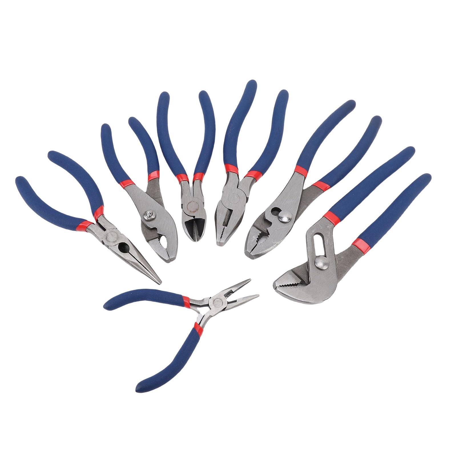 Set di 7 Pinze con Pinza a Giunto Scanalato e Pinza a Slittamento | Kit di attrezzi multiuso per riparazione auto, acciaio , impugnature comode, naso lungo, guardalinee, pinze diagonali
