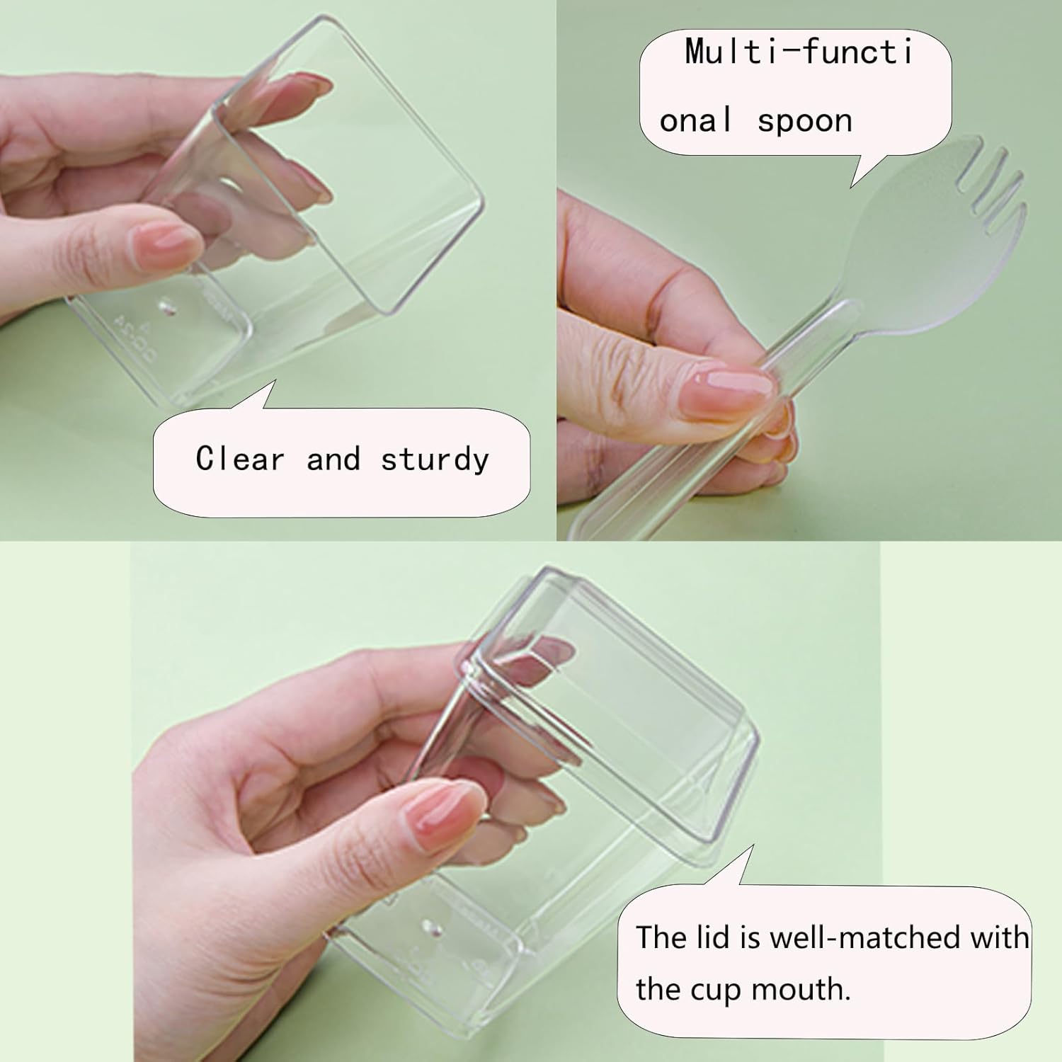 Clear Dert Cups with Lids and Spoons, Mini Dert Cups Reble Square