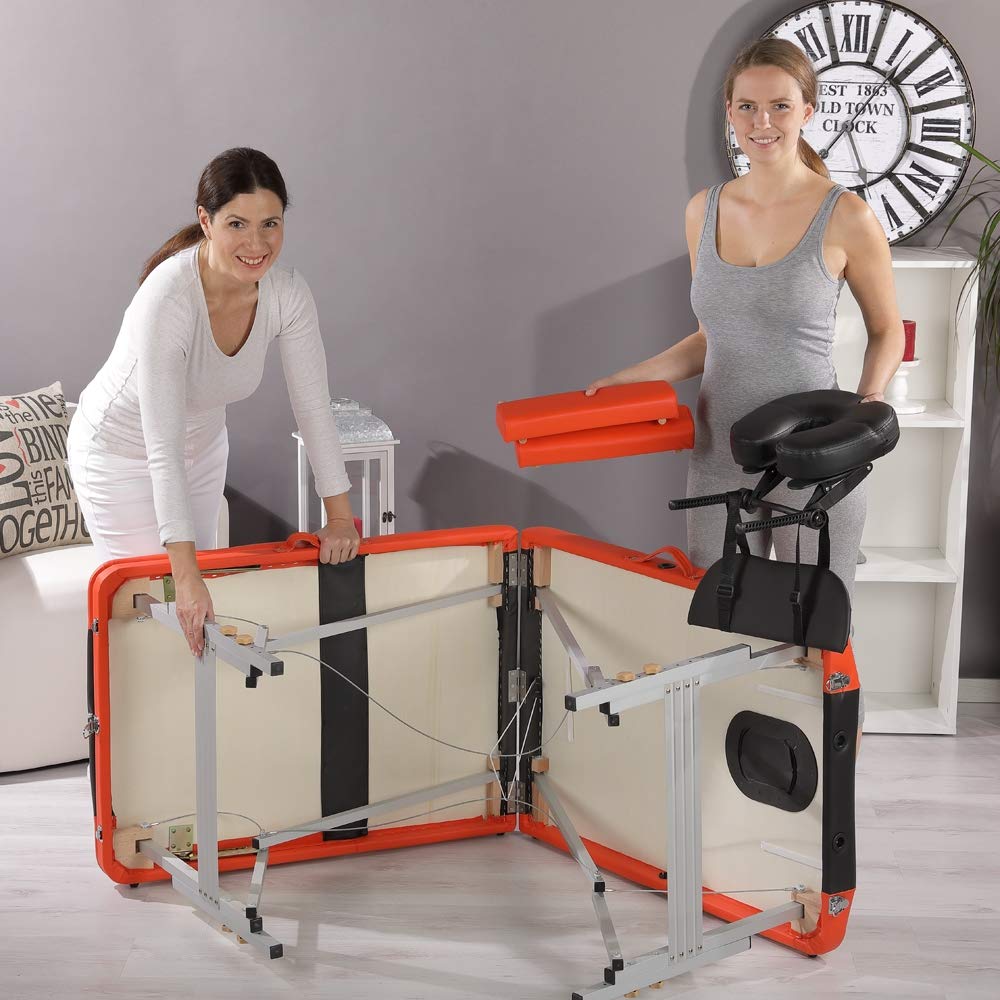Melko Mobile Massageliege klappbar höhenverstellbar Therapieliege Massagetisch Massagebank Massagebett Schwarz/Orange