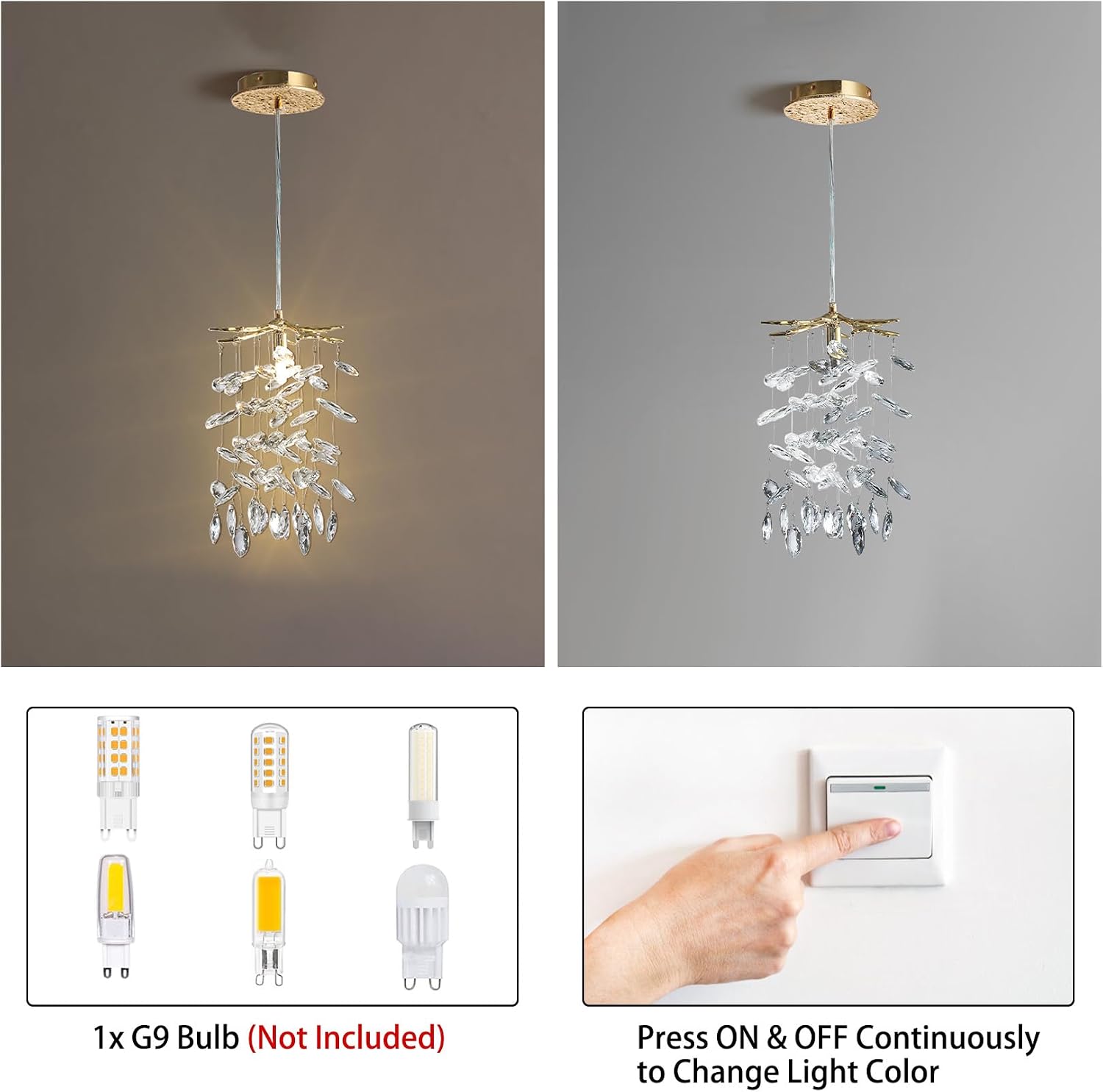 YUYI 8.3" Crystal Pendant Light for Kitchen Island, Modern Gold Tree Branch Chandeliers, Luxury Round Raindrop Chandelier Pendant Lights Fixture for Dining Room, Living Room, Bedroom, Foyer, Entryway