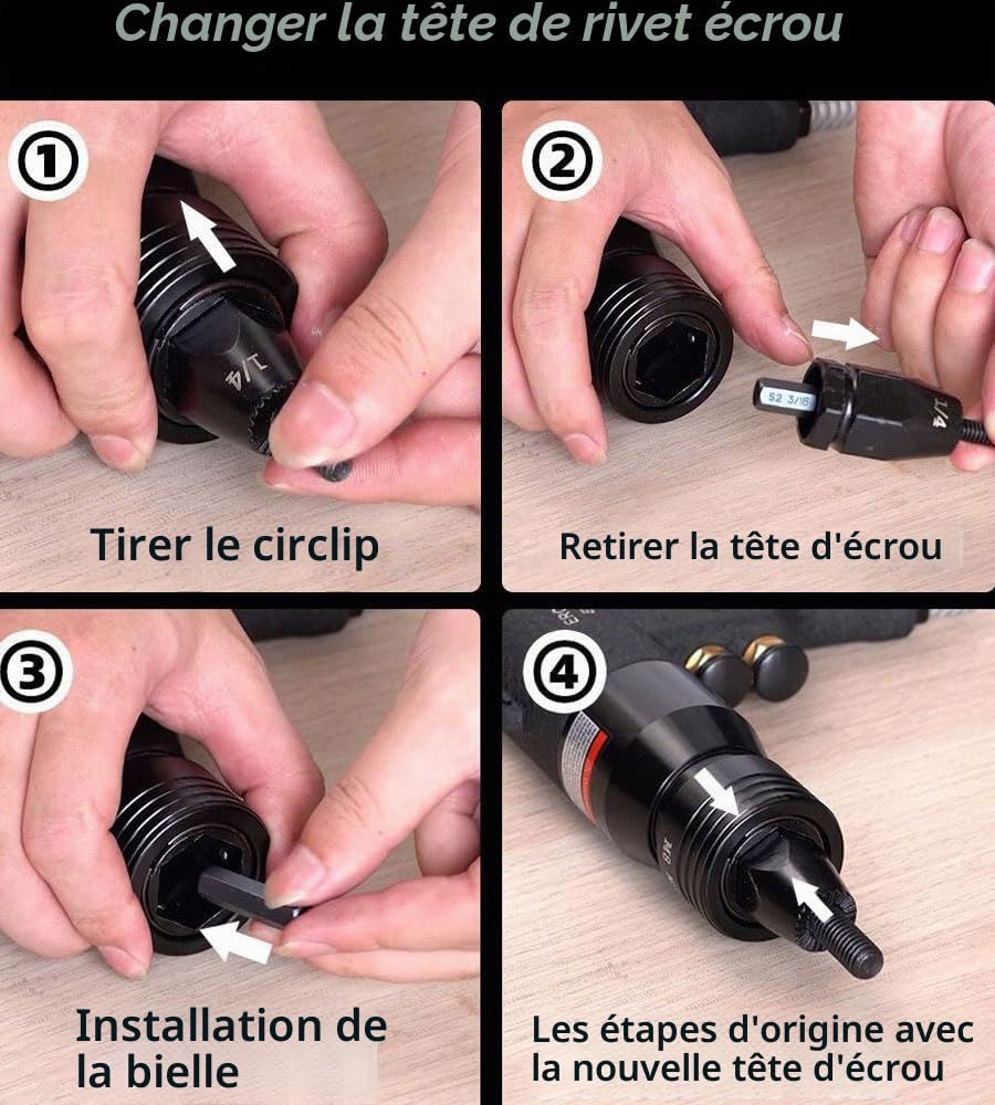 Outil de Pistolet à Écrou Pneumatique, 1/4, 5/16, 3/8 inch (M6, M8, M10) Kit de Rivetage De Pistolet à Rivet à Air Réglable à Vitesse Robuste Avec Mandrins