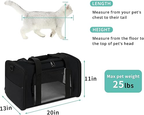 Miniatura 2 de Transportador para gatos, transportador de mascotas para gatos medianos y grandes, aprobado por la TSA con 2 cremalleras de prevención de escape