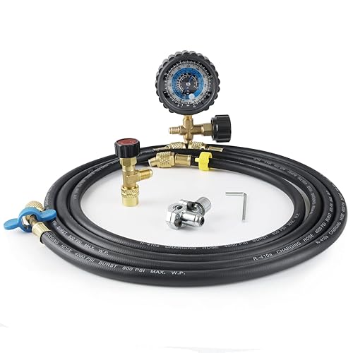 Lichamp Kit de recarga de refrigerante R410a, calibre R410a con válvula de perforación de bala, adaptador R410a y válvula de bola, C201