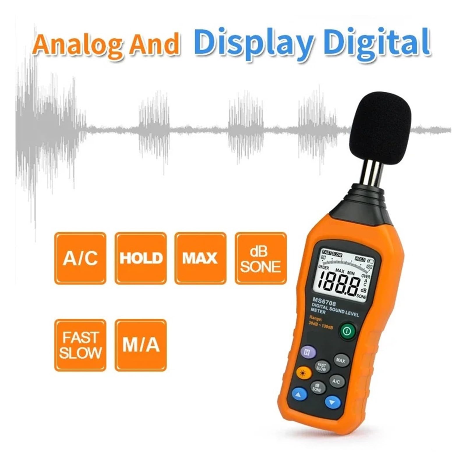Misuratore di Decibel Fonometro Digitale Fonometro ad Alta precisione per Il rilevamento del Rumore 30-130 Db Decibel