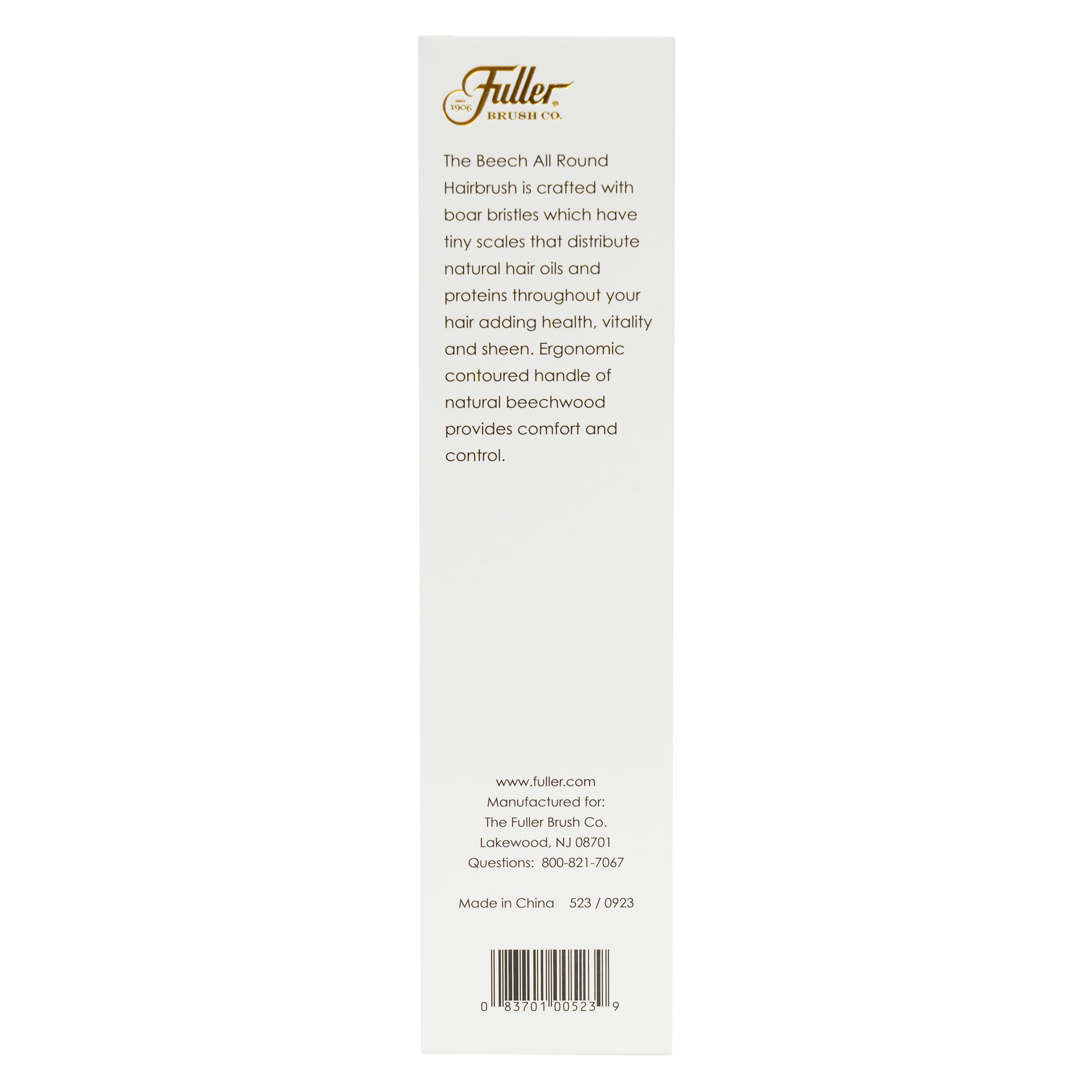 Fuller Brush Cepillo de pelo de madera de haya natural, mango ergonómico contorneado, cerdas de jabalí auténticas naturales, adecuado para cabello corto y mediano, suave con el cabello y mejora el