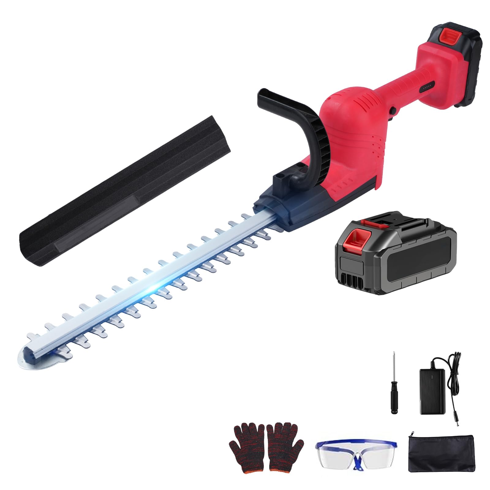 tagliasiepi a batteria 21 V, lunghezza 40 cm, impugnatura ergonomica, elettrico custodia protettiva, per arbusti