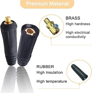 Welding Cable Joint Quick Connector Pair DINSE-Style 100Amp-200Amp DKJ10-25 DKZ10-25 SQ-MM (#6-#4) Male-Femal for Welder Machine Accessories 2 Set